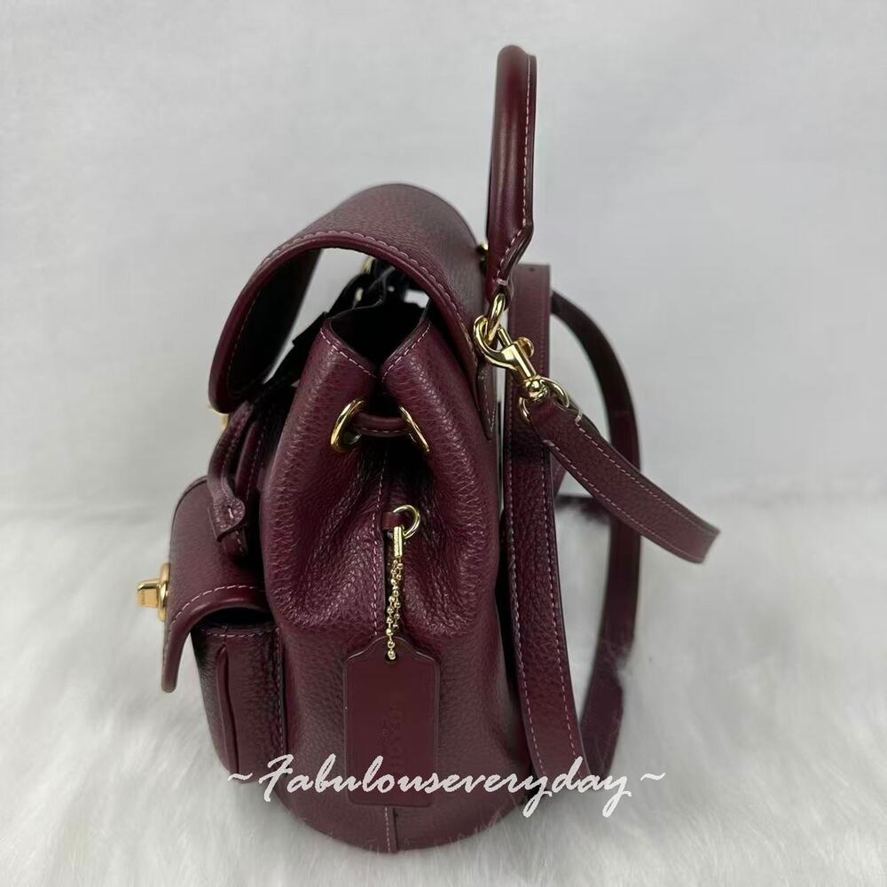 Coach Hadley Backpack In Leather Brass/Dark Wine CBH09 NWT - Picture 2 of 8
